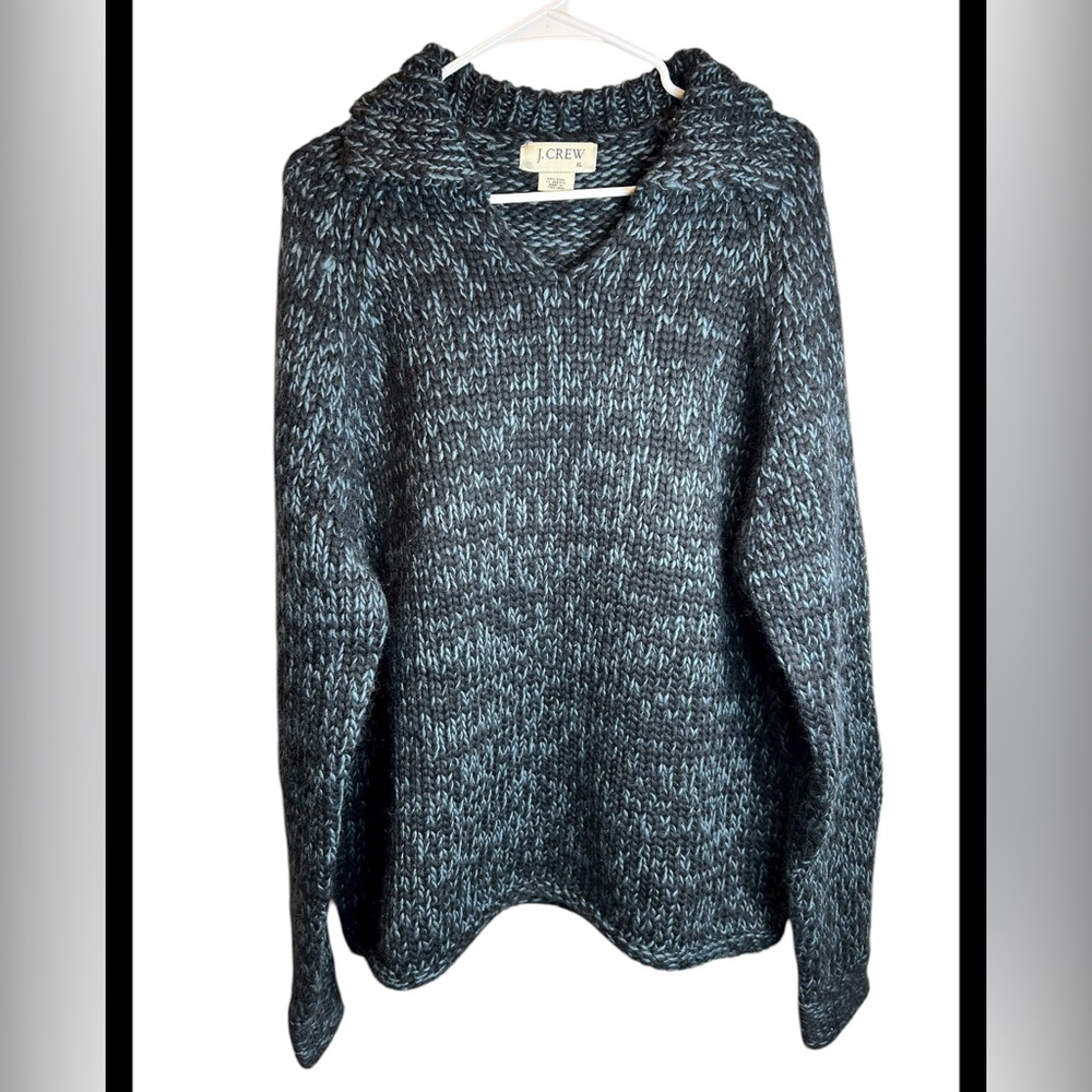 J Crew Vintage Hand-Stitched Black Blue 99% Wool Pullover Sweater Size XL